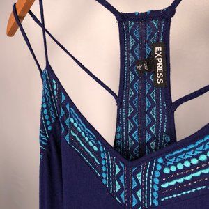 Express Blue Tribal Double Spaghetti Tank